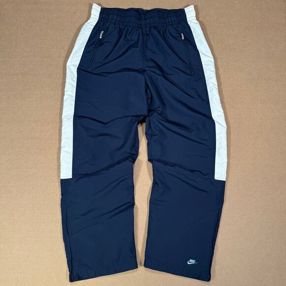 Vintage Nike Track Pants Navy Blue White Stripe Mesh Lined Zip Ankle Y2K 2000s L - Picture 2 of 9